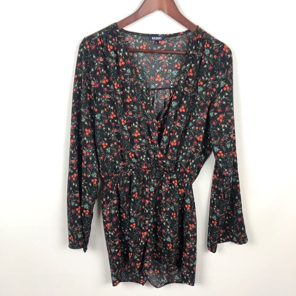 Tildon Black Red Floral Surplice Romper